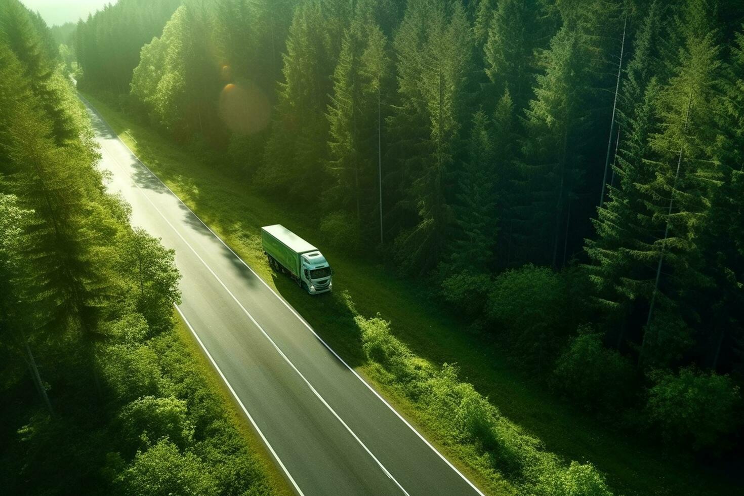 Aerial view of a truck on the road in the forest. 28857095 Stock Photo at Vecteezy